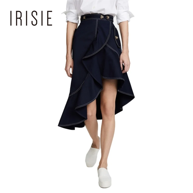 Irise Layered Women Irregular Hem Knee Length Skirt Button Embellished
