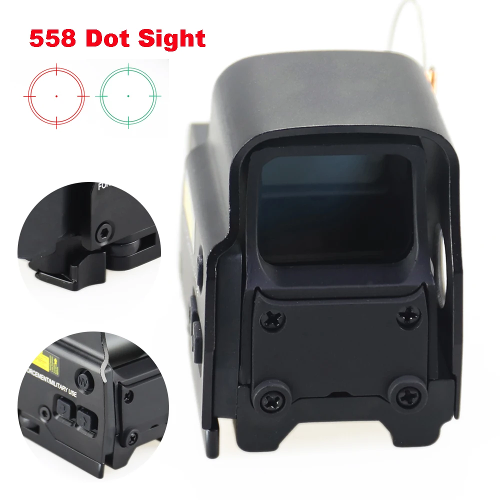 

Aluminum Tactical Holographic Red Green Dot Sights 558 Reticle Brightness Adjustable Hunting Airsoft Riflescope 20mm Rail Mount.
