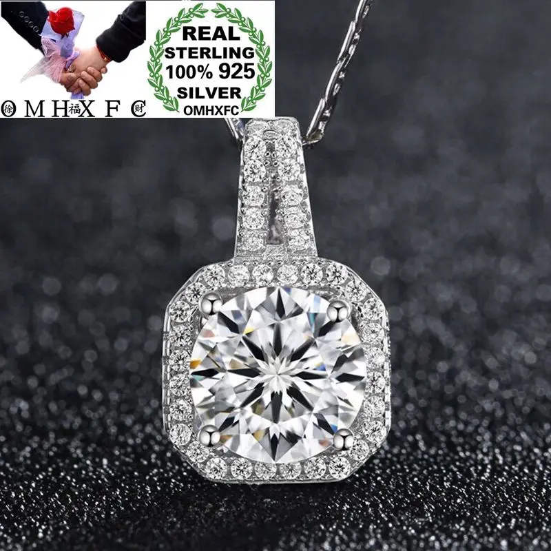 

OMHXFC Wholesale European Fashion Woman Girl Party Birthday Wedding Square Zircon 100% S925 Sterling Silver Pendant Charm PD56