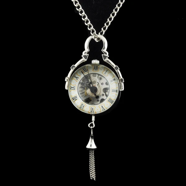 New font b Steampunk b font Transparent Glass Silver Ball Mechanical Pocket font b Watch b