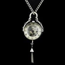 New Steampunk Transparent Glass Silver Ball Mechanical Pocket Watch Chain Pendant Necklace For Women