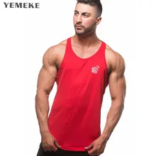 Бренд YEMEKE одежда тренировочная майка Топ Мужская Фитнес-одежда хлопок круговой майка с окаймлением тренировки для бодибилдинга майка