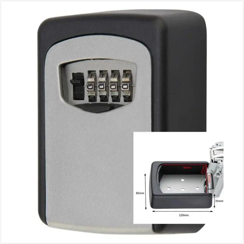 Ящик для хранения Сейф денежный ящик с 4-разрядный код алюминиевого сплава настенное крепление ключ ключа коробки замка