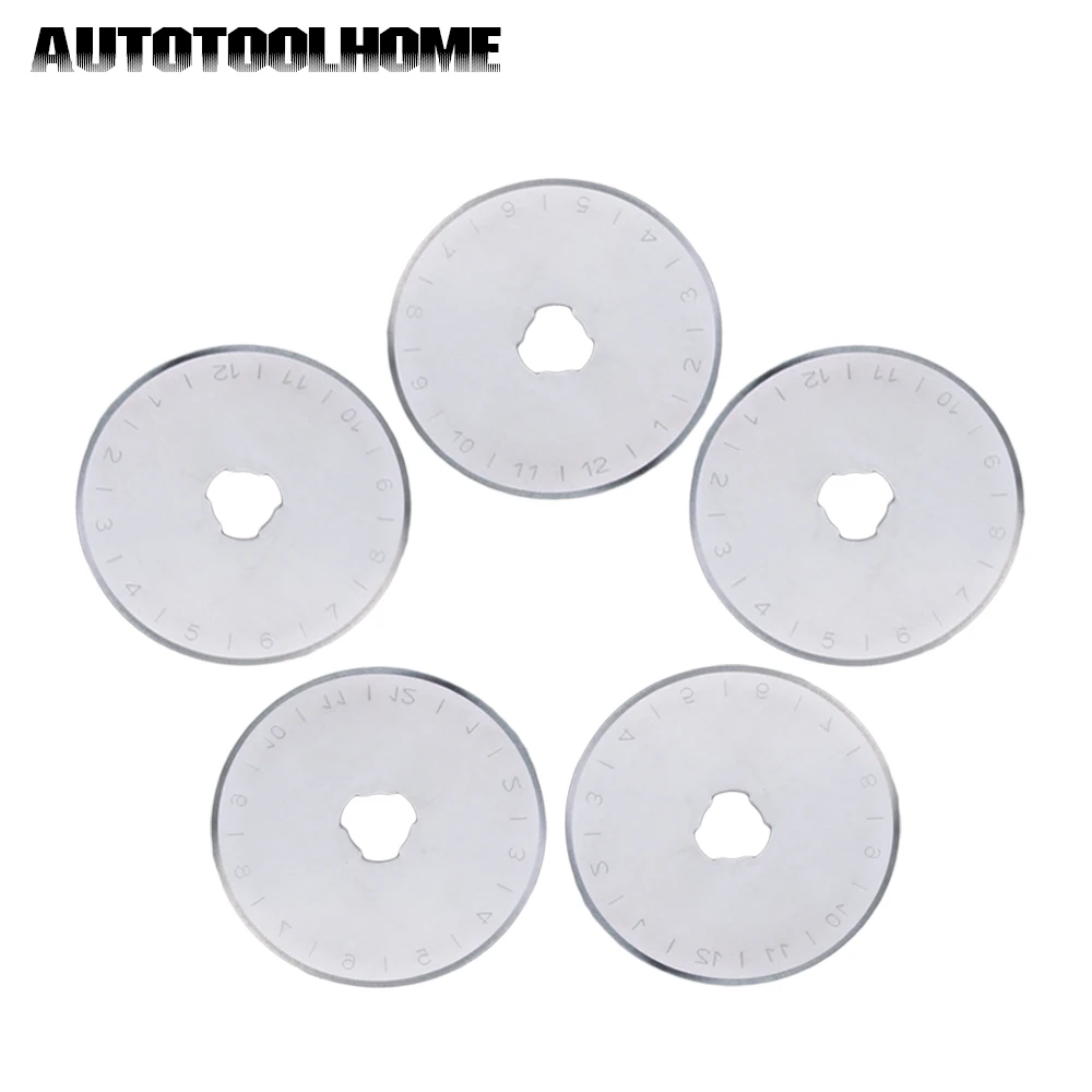

AUTOTOOLHOME 5pcs 45mm Rotary Blades Patchwork Fabric Leather Craft Steel Circular Cutter Sewing Quilting fits Olfa Fiskars