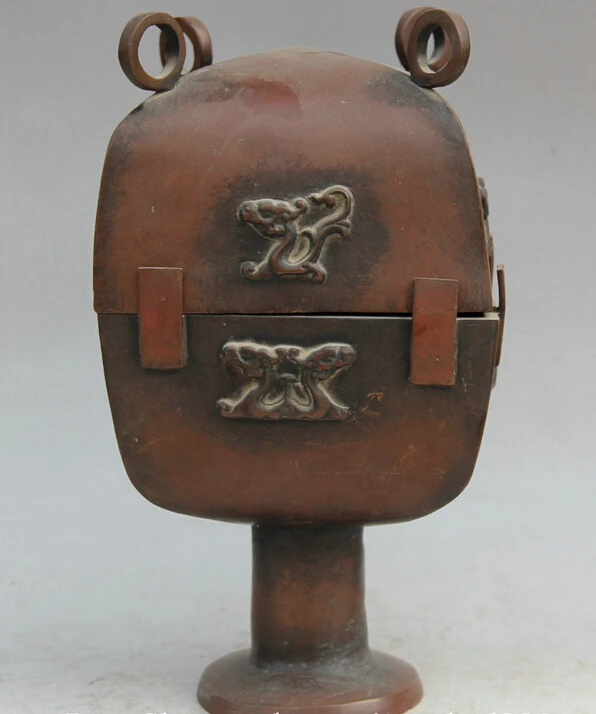 

Elegant old S2140 12" Chinese Purple Bronze square Dragon Beast vessel food Barn storehouse Zun statue