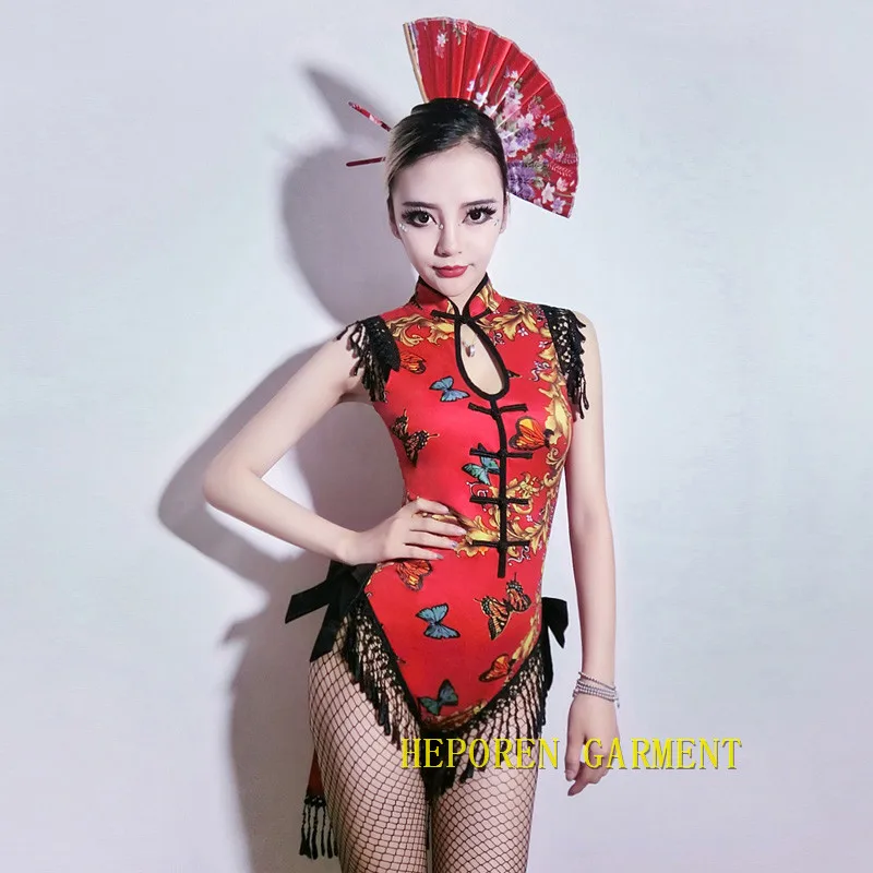 Женское боди Geisha соблазнительный клубный костюм с японским Рисунком бабочки и