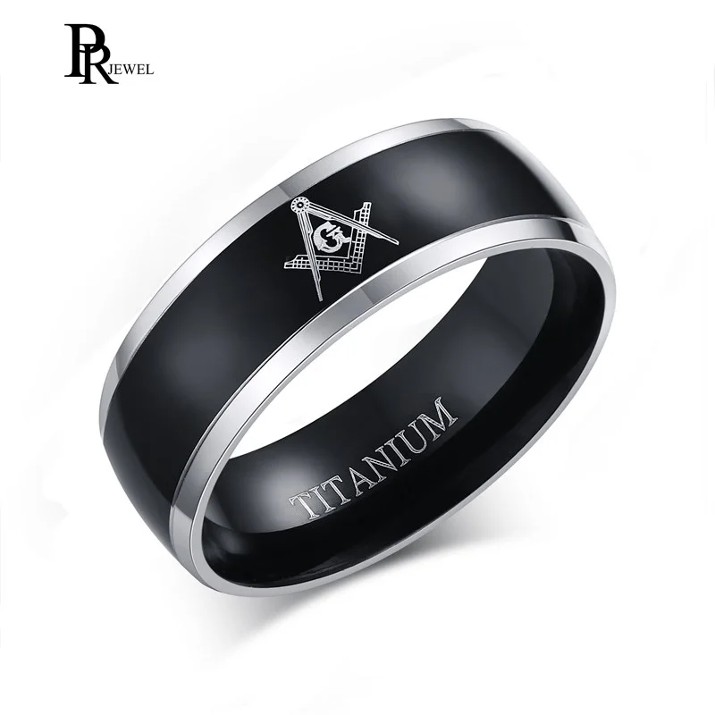 

Men's Masonic Ring 8MM Pure Titanium Freemason Rings for Male Boy US Size 9-12