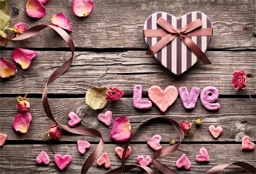 

Laeacco Wooden Board Petal Love Heart Decor Gift Baby Portrait Photo Background Customized Photography Backdrop For Photo Studio