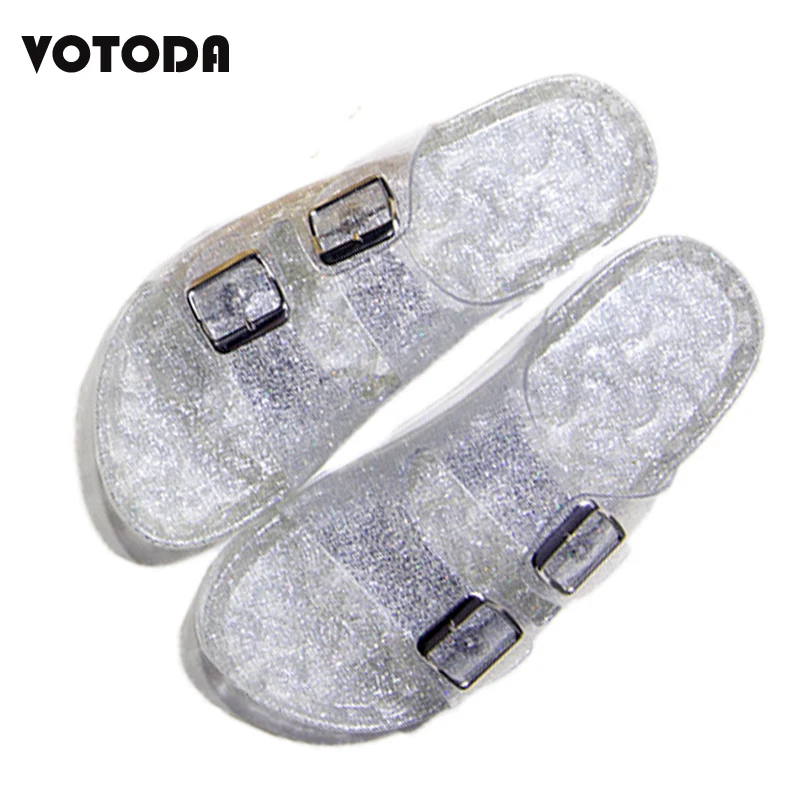 

Transparent Women Sandals Metal Buckle Clear Slippers Non Slip Flat Crystal Shoe Outdoor Casual Beach Sandals Ladies Jelly Shoes