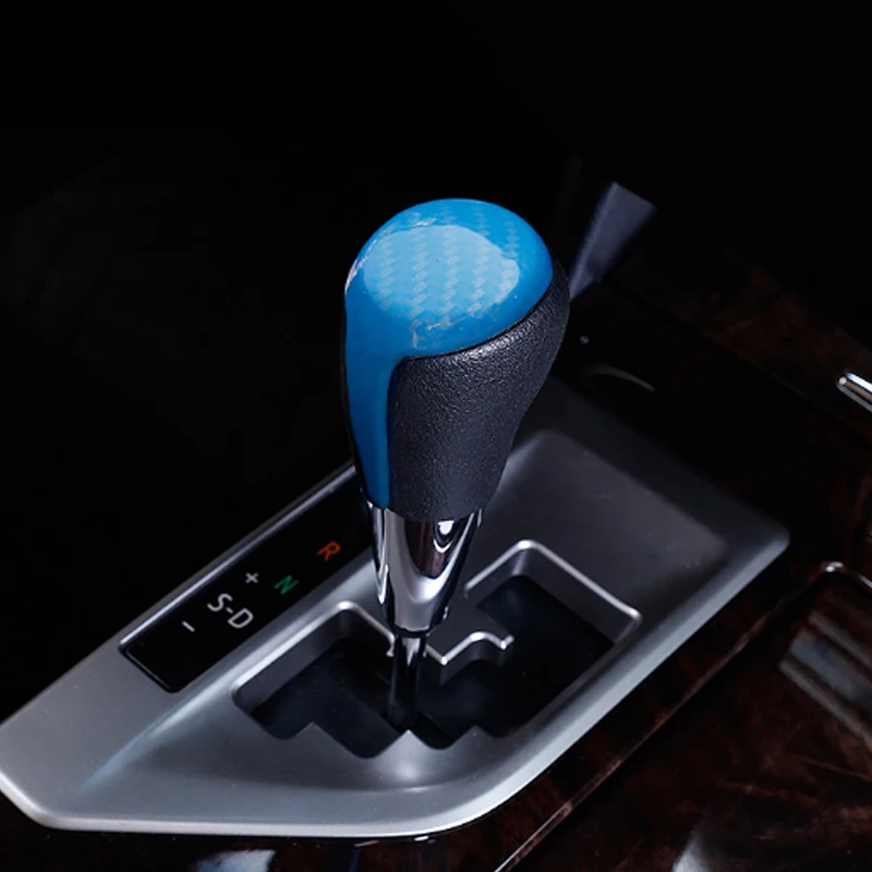 Модификация автомобиля Стайлинг ABS пластик ручка переключения передач головка накладка декоративная наклейка для Toyota для Camry- интерьер - Название цвета: Blue Carbon Fiber
