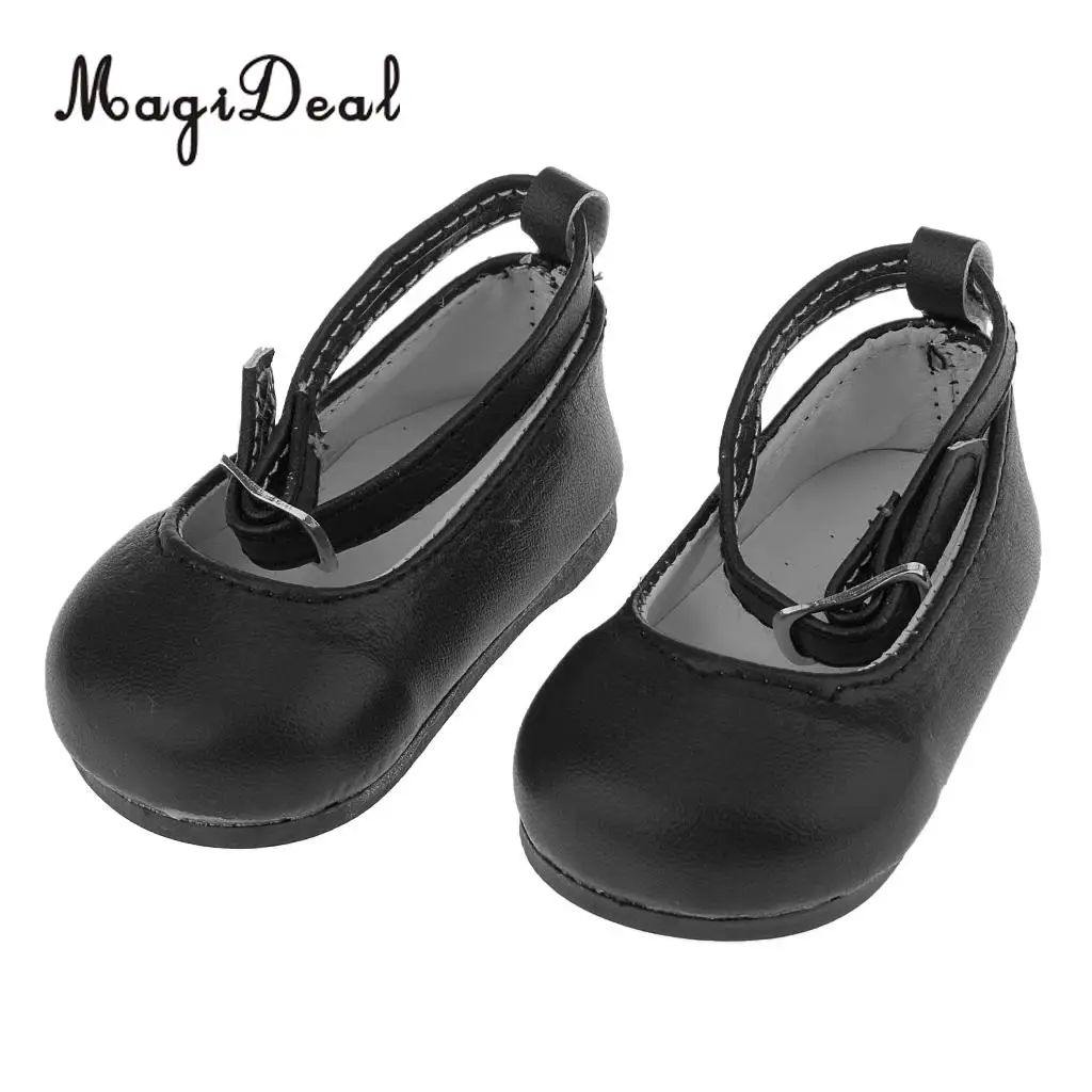MagiDeal Cute 1Pair Patent Leather Pump Dolly Flat Ankle Strap Shoes w/ Bow for 18 Inch America Girl Doll Pretty Dress 6Colors