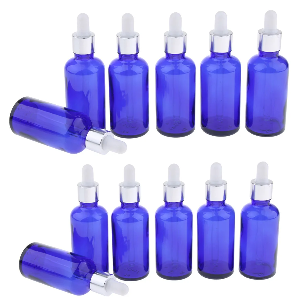 MagiDeal 12Pcs 30+50ml Reusable Glass Eye Dropper Pipette Bottle Essential Oil Vials Refillable Blue