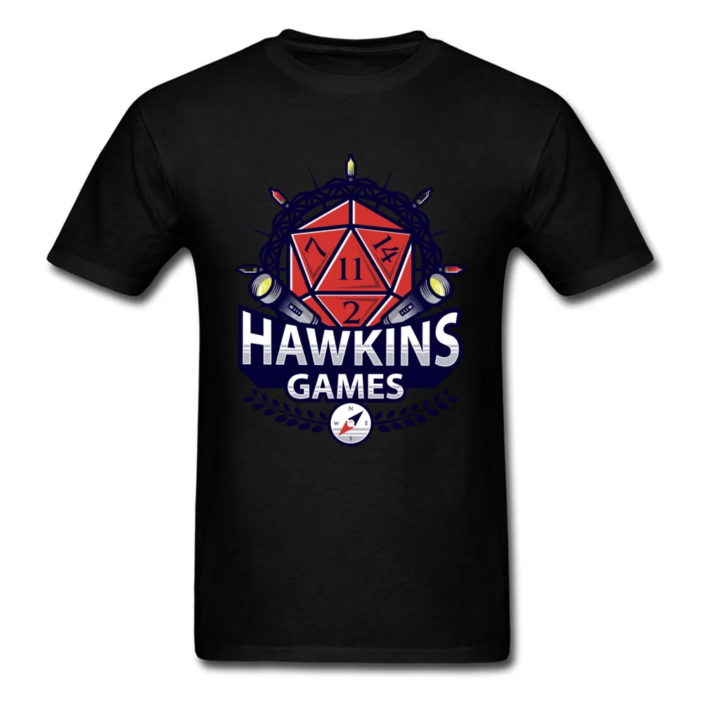 Casual Hawkins Games Crewneck Top T-shirts NEW YEAR DAY Tops Shirts Short Sleeve for Adult 2018 100% Cotton Fabric Party T Shirt Hawkins Games black
