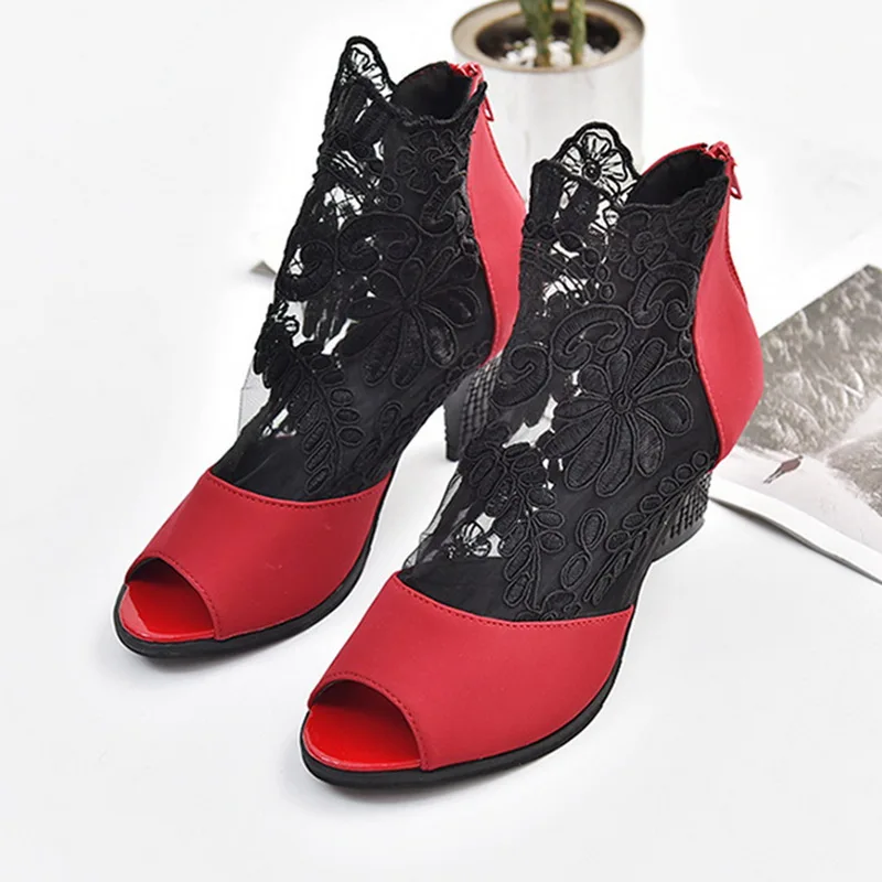 

HEFLASHOR Summer Mesh Peep Toe Sandals Sexy Heels Single Shoes Women Shoes In Europe And America 2018 Spring And Summer Gauze