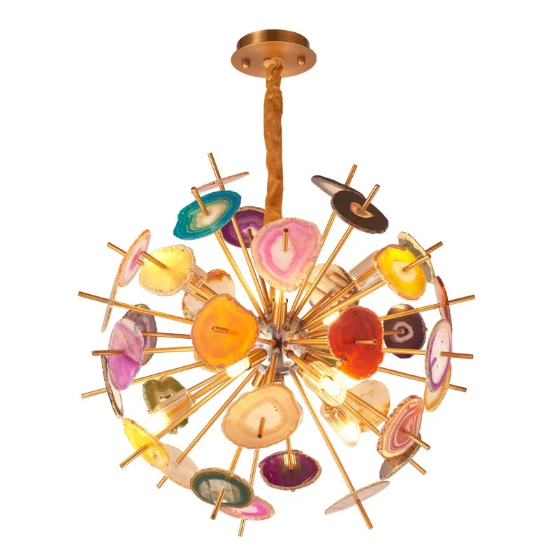 

wongshi Modern Colorful Agate Stone Led Pendant Light Luxury Metal Globe G9 Pendant Lamp Lustre Indoor Lighting Fixtures