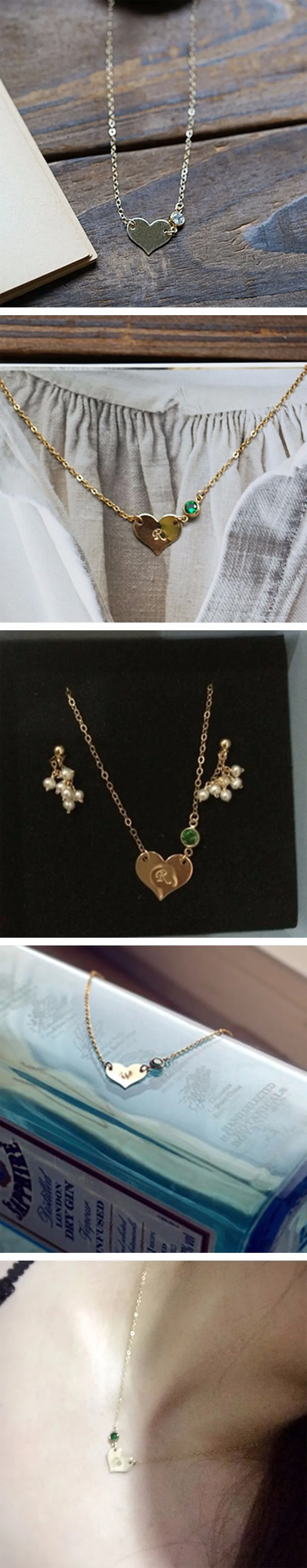 Женский кулон и ожерелье подарок Заказные Выгравированные буквы в форме сердца Прозрачный Изумрудный Кристалл 14k золотое ожерелье женское