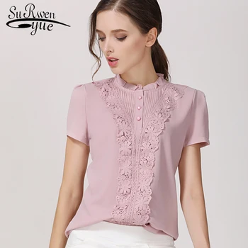 

summer short sleeve chiffon women tops fashion women blouses 2018 lace chiffon women blouse shirt blusas feminine blouses 37F 30