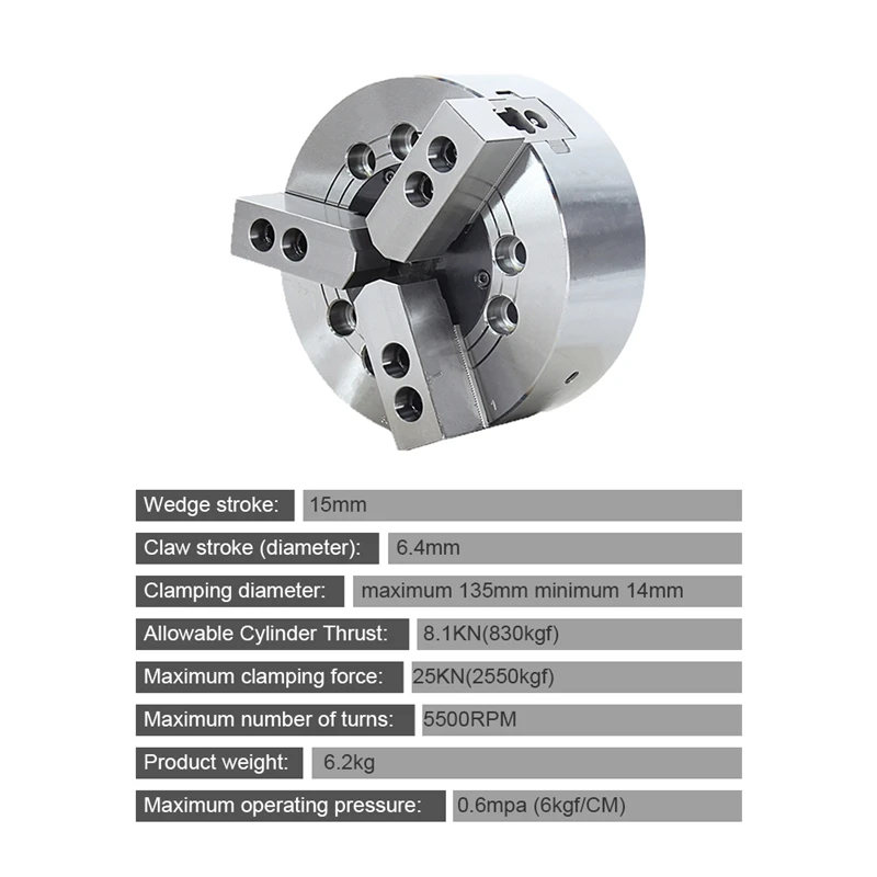 High Rigidity Structure and High Clamping Accuracy 3 Jaw LATHE Chuck 14-135mm Chucking Diameter Matching cylinder RA-130 (2)