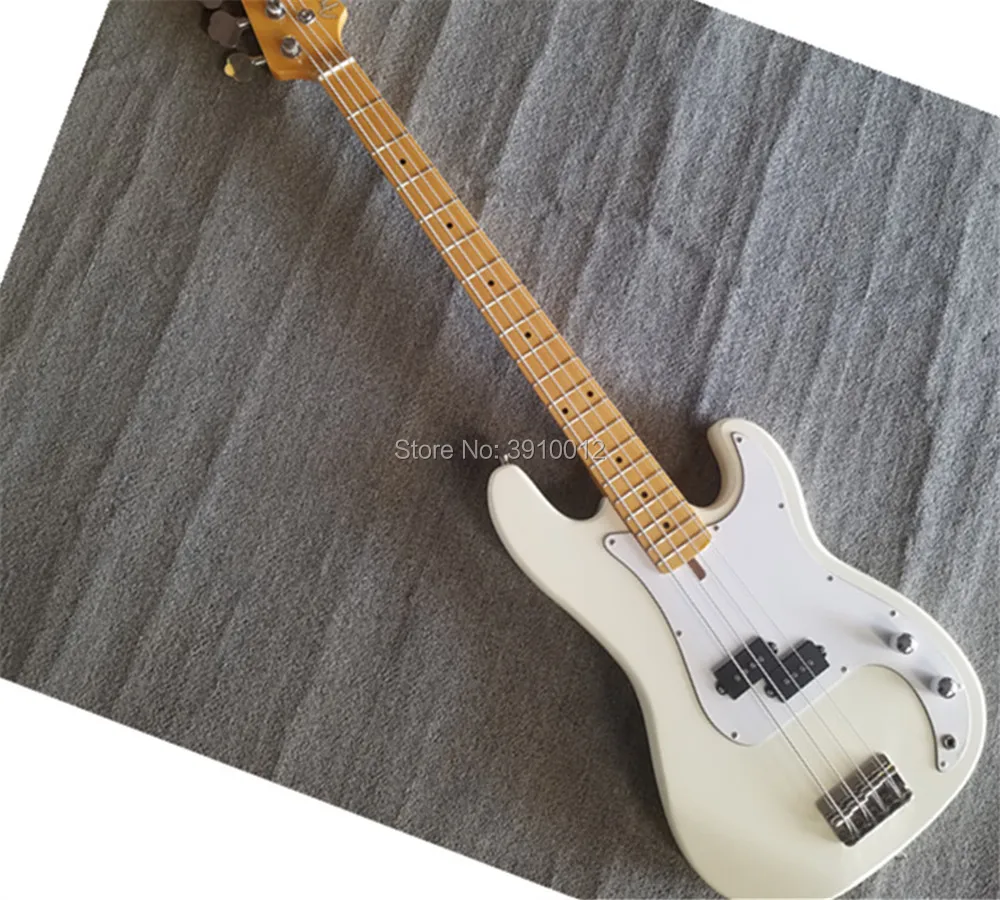 

free shipping electric BASS GUITAR, white solid xylophone Maple xylophone neck P BASS All colors can be customized