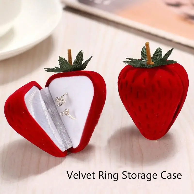 

1 Pcs Ring Storage Case New Strawberry Form Velvet Ring Storage Case Jewelry Box Ring Protector Flocking Gift Box