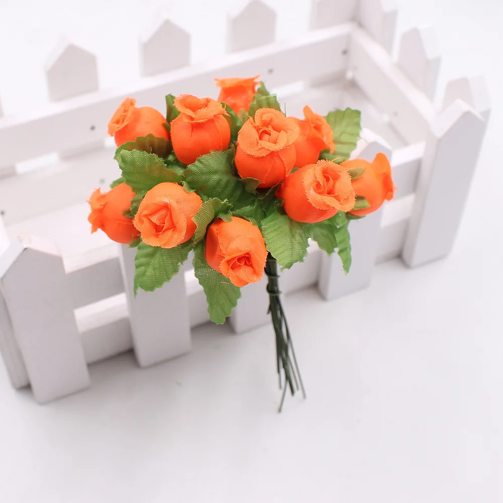 12 шт./лот искусственный цветок 2 см шелк Высокое качество Роза свадебное оформление букета DIY скрапбук венок Подарочная коробка ремесло цветок - Цвет: Deep orange