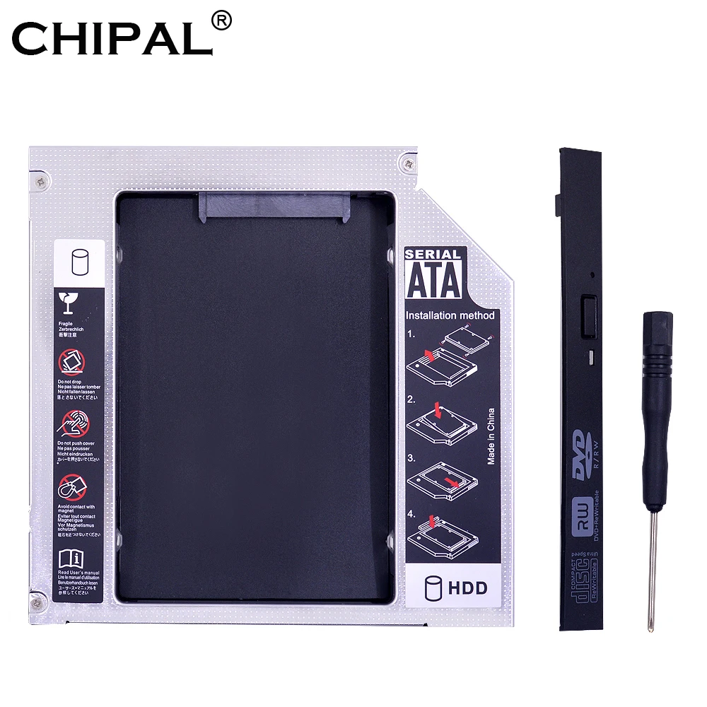 

CHIPAL Aluminum Foxconn Chip Optibay 2nd HDD Caddy 12.7mm PATA IDE to SATA for Notebook ODD DVD-ROM for 2.5" SSD Case Enclosure