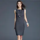 Save 9.81 on 2017 Summer Dark Gray Sleeveless H Type Office Dress Women Classic Simplicity Slim Vestidos O-neck Sexy Knee-length Dresses Robe