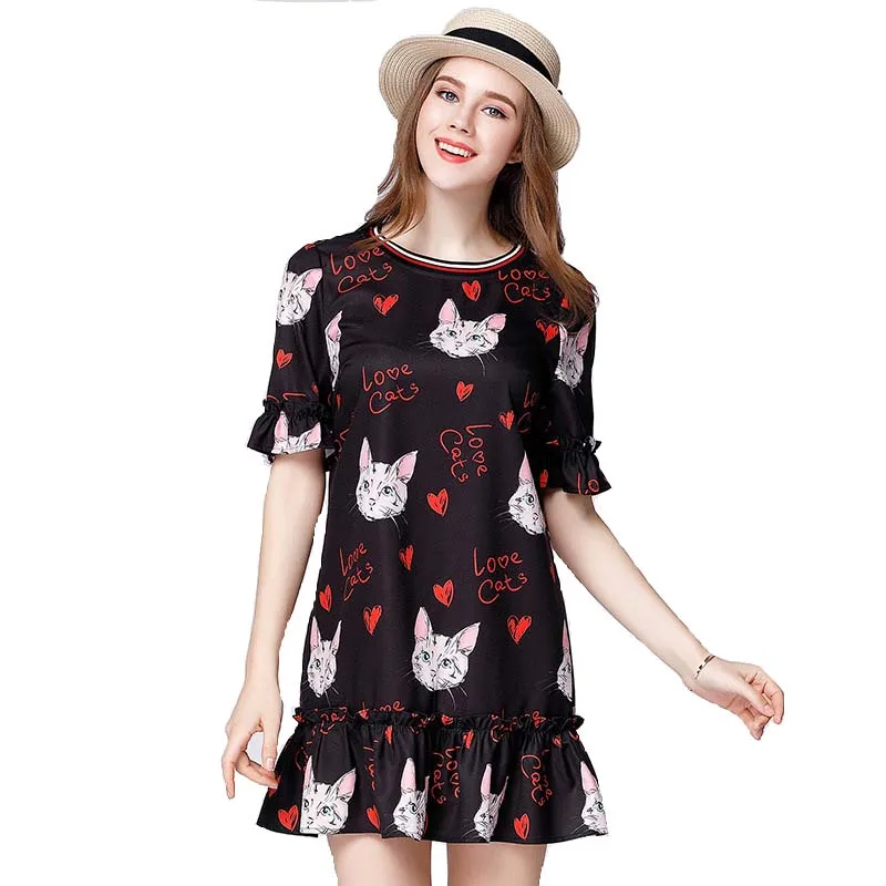 Women summer dress ruffles cats prints dresses womens plus size 5xl