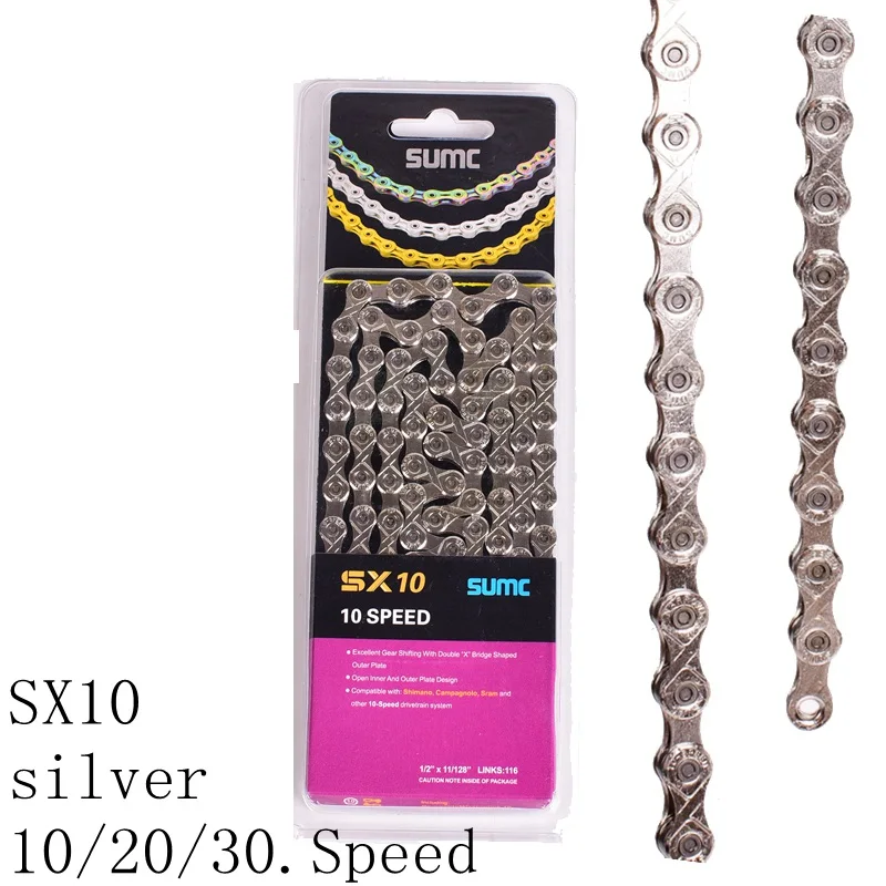 Велосипедной цепи, 8, 9, 10, 11, Скорость 116L золото MTB цепь для дорожного велосипеда X8 X9 X10 X10SL X11SL для Shimano SRAM велосипед Запчасти - Цвет: SX10 silver