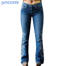 JAYCOSIN женская одежда джинсы плюс размер 3XL Сексуальная Вышивка высокая талия джинсовые брюки с карманом стрейч тонкие расклешенные джинсы для девочек