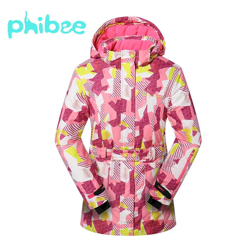 Phibee Girls Ski Snowboad Jacket Warm Breathable Kids Winter Clothing Windproof Waterproof Breathable Coat