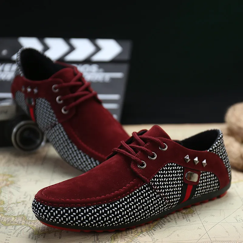 Модные кроссовки Для мужчин свет дышащая обувь на плоской подошве неглубокие повседневные туфли мужские лоферы мокасины человек горох мужская обувь - Цвет: Красный