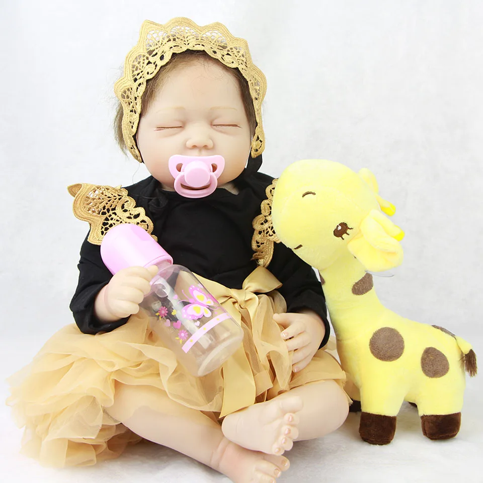 NPK Verwurzelt Mohair Reborn Babys 22 ''Echt Weichem Silikon Realistische schlafen Baby Puppen Freies Plüsch Giraffe Spielzeug Für Kind Weihnachten geschenke