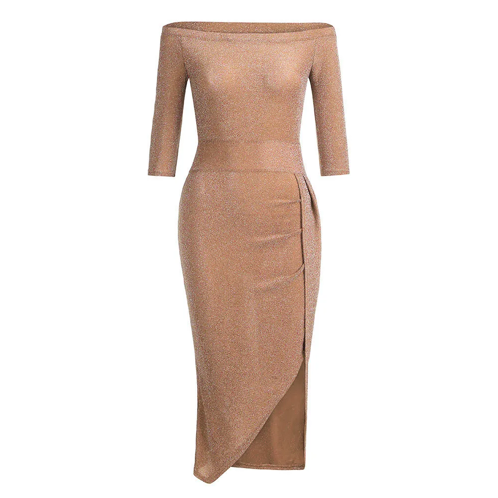 Женское платье с открытыми плечами и высоким разрезом, облегающее платье с длинным рукавом, платья#30 YL