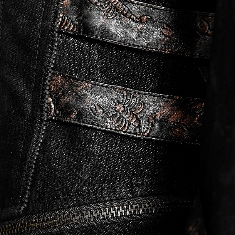 PUNK RAVE Gothic Trench Coat Stretch Twill Fabric Scorpion Leather Removable Hat High Collar army Windbreaker Women Raincoat