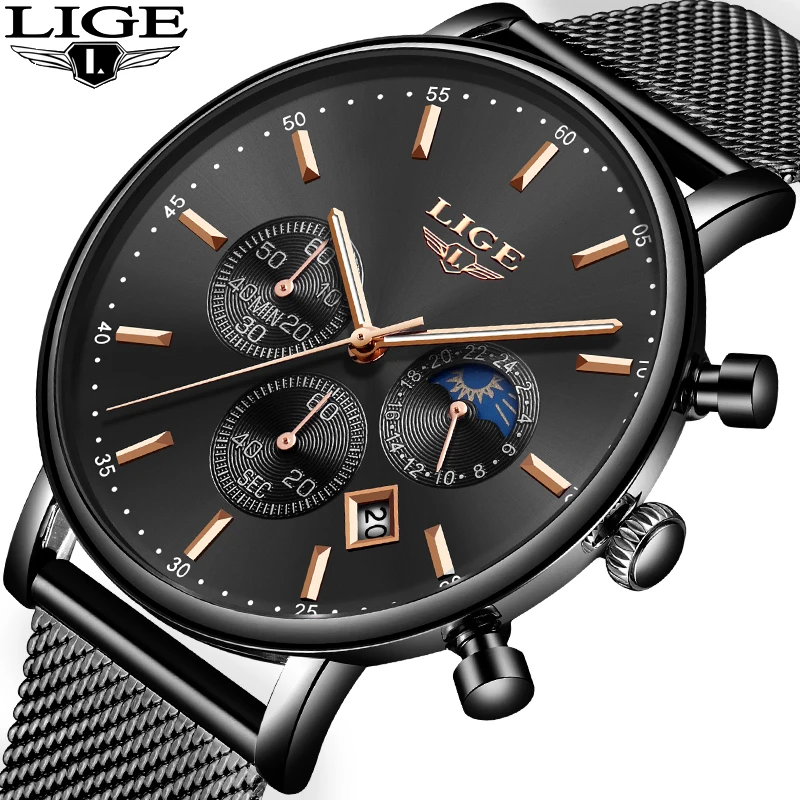 

LIGE Men Watch Fashion Brand Top Luxury Quartz Wristwatch All Steel Strap Men Miitary Waterproof Sport Chronograph Reloj Hombre