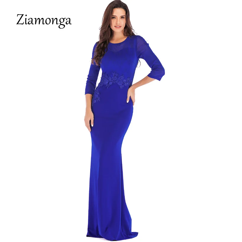 Ziamonga Vestidos Longo Лидер продаж полный Сетчатое платье кружевные лоскутные вечерние зимняя одежда с длинными рукавами взлетно-посадочной Футляр Длинное Платье Макси