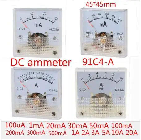 Класс 2,5 Точность DC 100uA 20mA 30mA 100mA 500mA 0-1A 2A 3A 5A 10A 15A 20A 30A 50A 100A амперметр переменного тока аналоговые Панель Амперметр 91C4