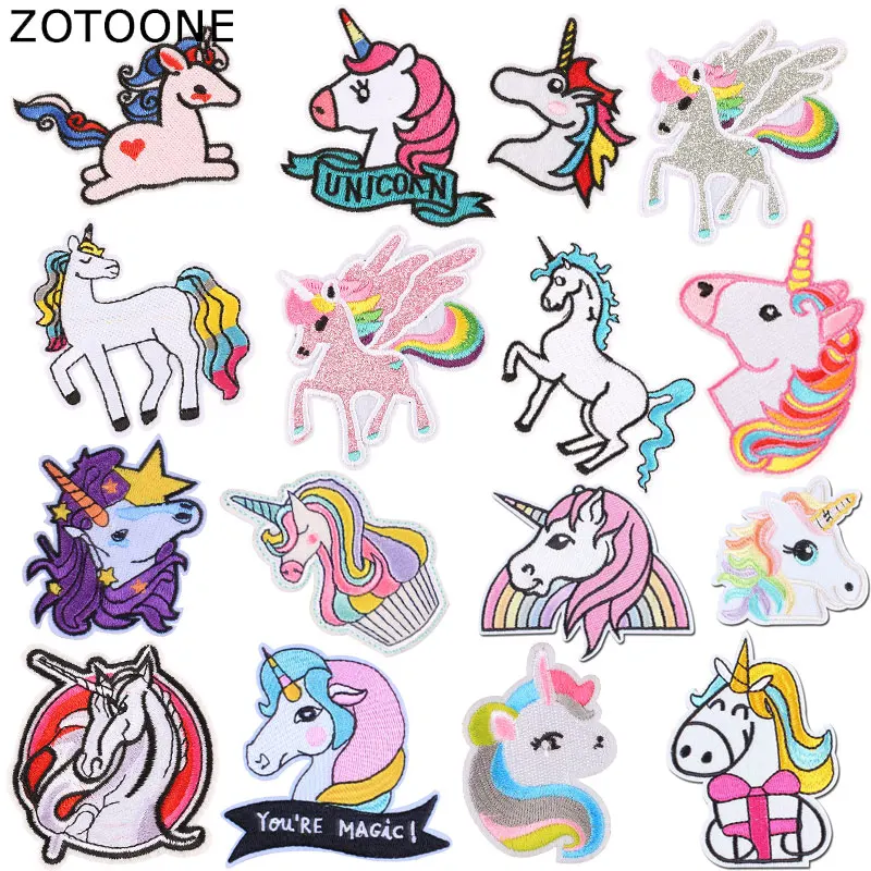 

ZOTOONE Animal Unicorn Iron on Patches for Clothing Stickers DIY Stripes Sew on Patch Appliqued Felt Embroidery Accessories D