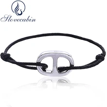 Регулируемый Серебряный Браслет-манжета, 925 пробы, Серебряный морской черный браслет, браслеты для женщин и мужчин 3