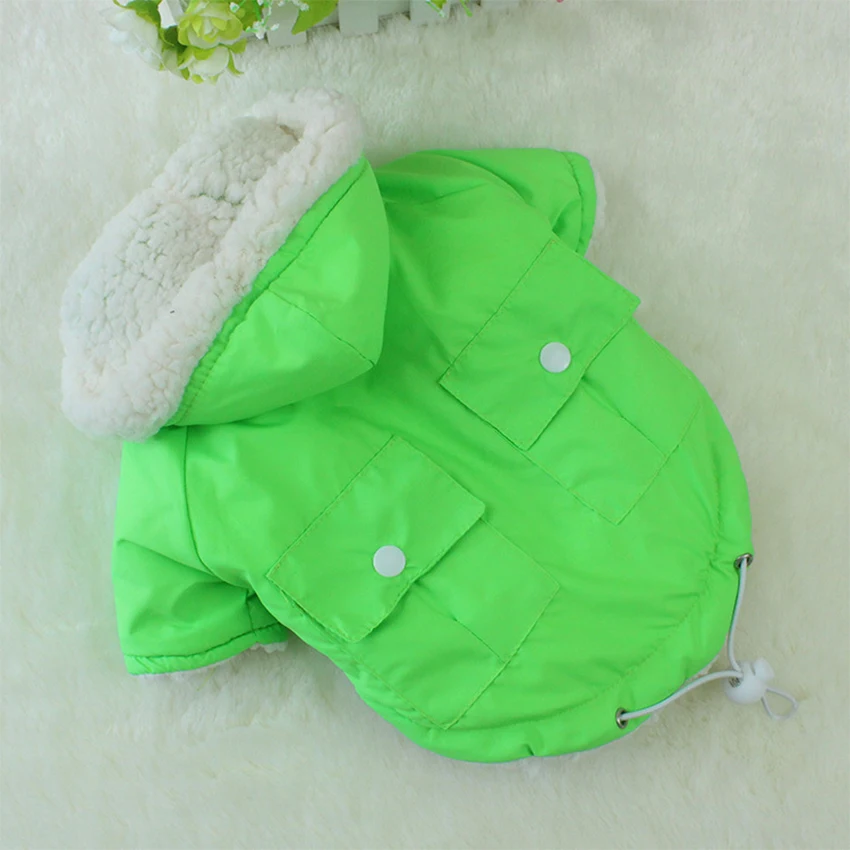 Одежда для собак Зимний толстый хлопковый комбинезон с капюшоном водонепроницаемая одежда для домашних животных верхняя одежда для маленьких собак французская одежда для бульдога - Цвет: Зеленый
