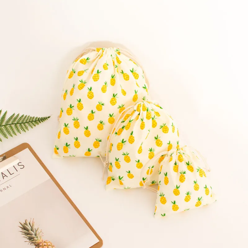 

HMS Cotton Drawstring Bag Multi-purpose Organizer Pouch Party Gift Bag Fruit Pineapple Party Gift Bag 8218c
