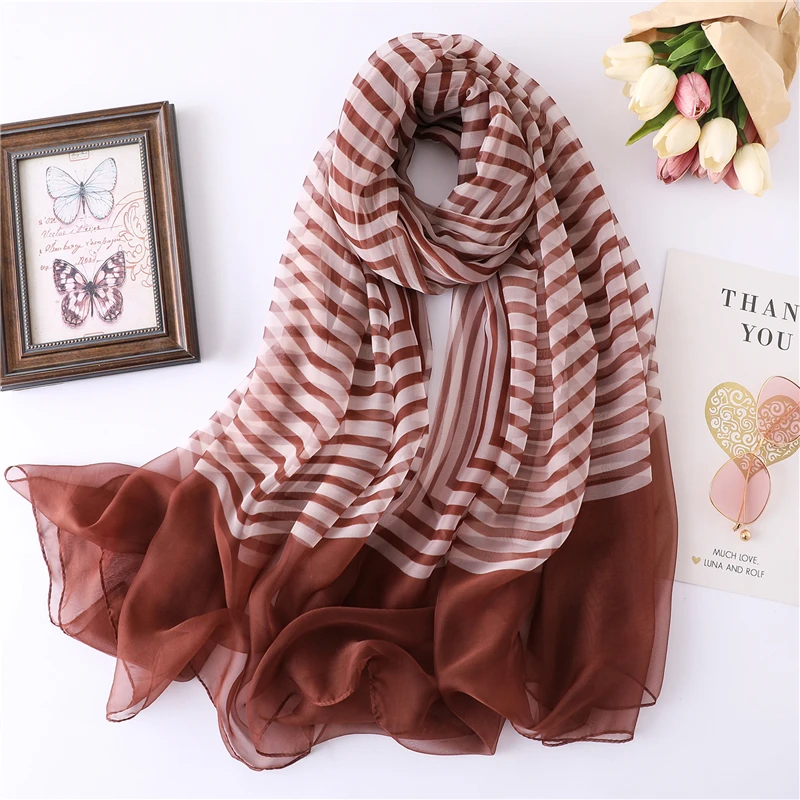 

2019 summer scarf for lady shawls and wraps women silk scarves striped print silk scarves hijabs foulard female pashmina