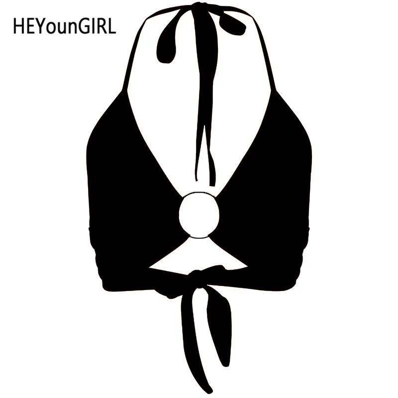 HEYounGIRL сексуальный укороченный топ на бретелях с открытой спиной, Женский Модный укороченный топ с повязкой, Женский Топ без рукавов, уличная летняя одежда - Цвет: Черный