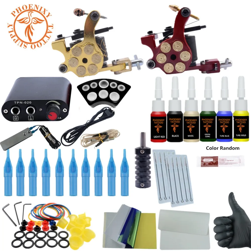 

Completed Tattoo Kit Equipment Tattoo Machine Gun 6 Color Ink Power Supply Gun Set DIY Tattoo Professional Body Art Tools