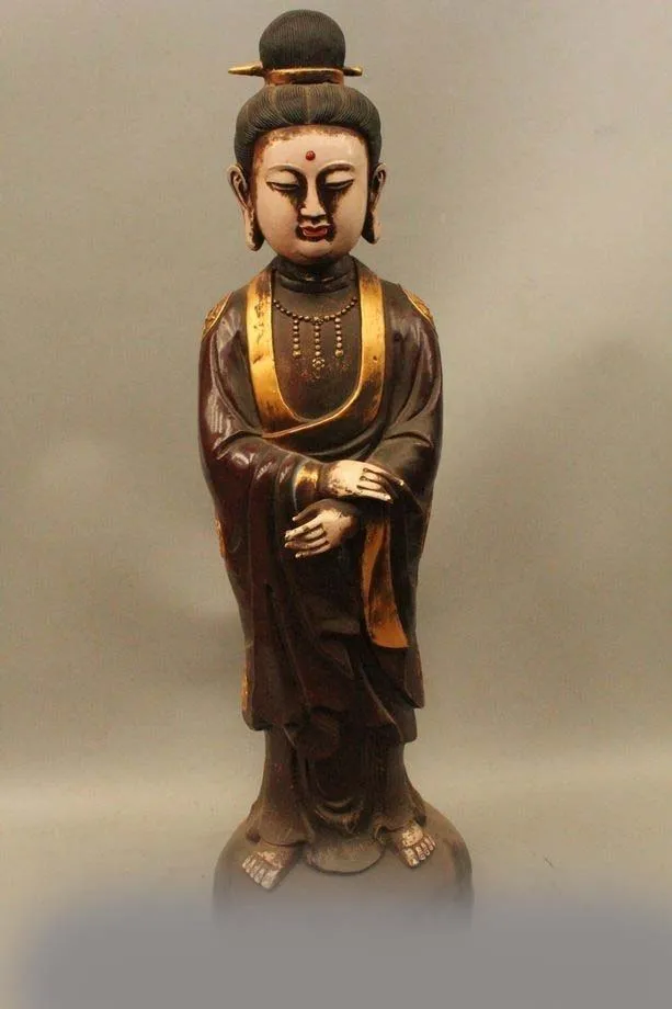 

31"Chinese Tibet Buddhism Bronze Gild Paint Kwan-Yin Bodhisattva Buddha Statue
