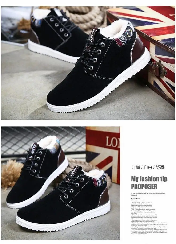 Mens Winter Shoes Casual Plus Velvet Thickening Lace Up Men's High Top Warm Shoes Solid Waterproof Fur Sneakers for Mens