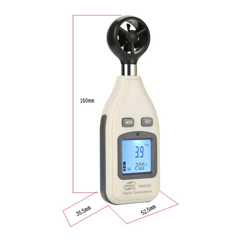 Ручной мини LCD экран Дисплей цифровой анемометр измеритель Температура Измерьте анемометр для измеритель скорости ветра метр