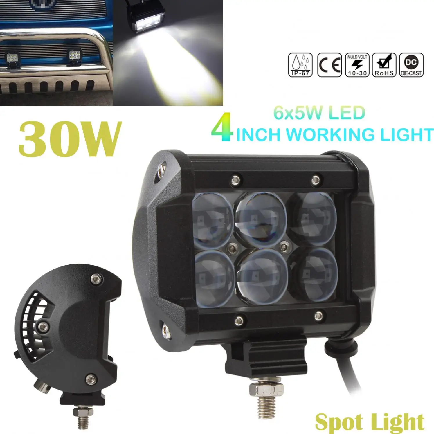 4 Inch 2550LM 6LEDs Spotlight 30 Degrees Car Work Spot Light Bar 30W