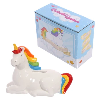 

1Pc Mystical Unicorn On Rainbow Money Box White Horse Piggy Bank Believe in unicorns Ceramic Saving Box Coin Bank Kids Gift